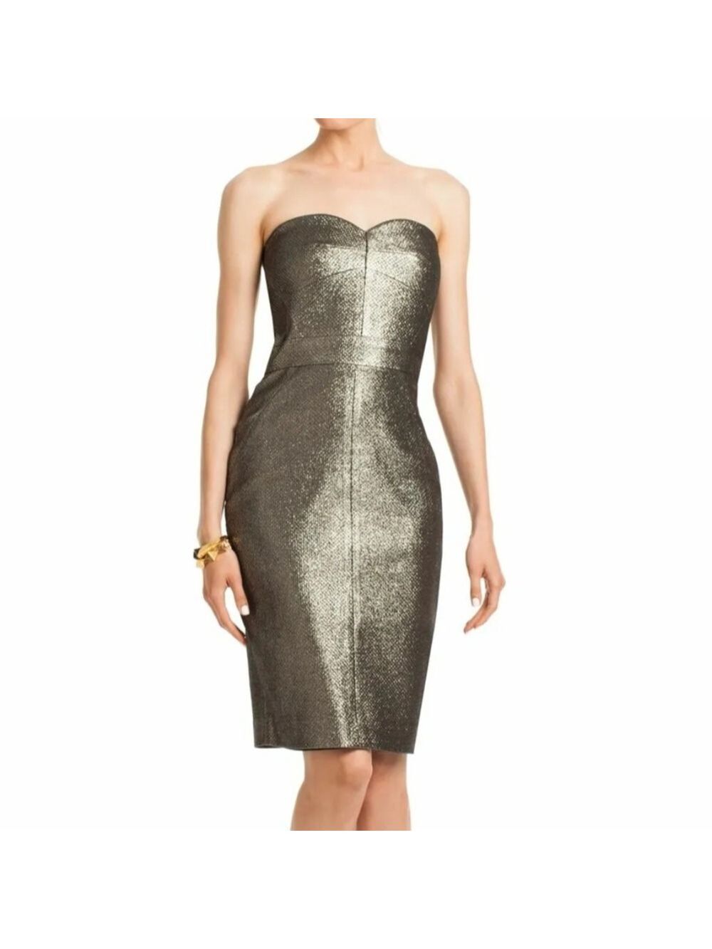 Trina Turk Volare Metallic Gold Strapless Sheath Dress, Size 6